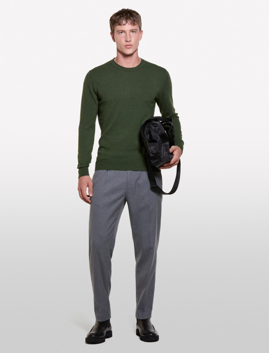 Erkek Bej Melanj Kaşmir Karışımlı Bisiklet Yaka Kazak