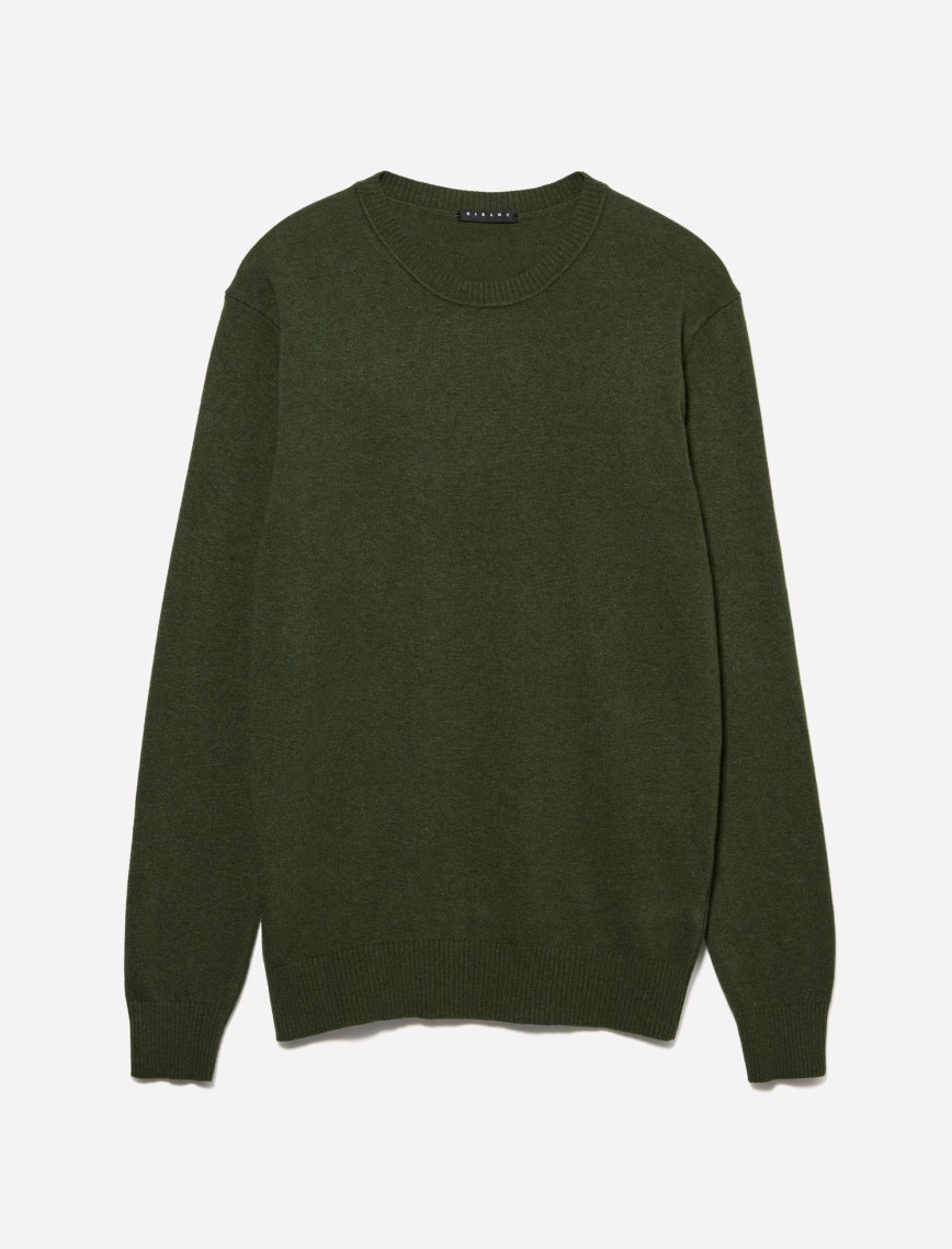 Erkek Koyu Yeşil Kaşmir Karışımlı Bisiklet Yaka Kazak