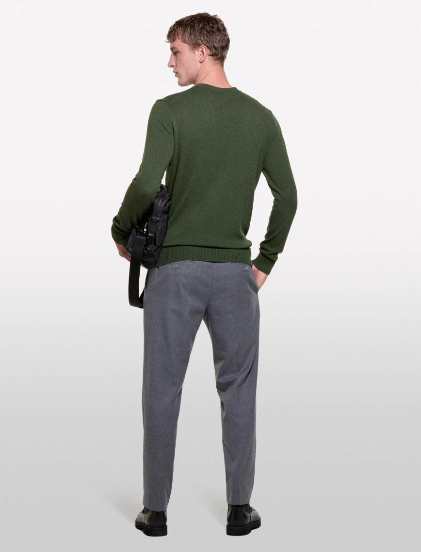 Erkek Koyu Yeşil Kaşmir Karışımlı Bisiklet Yaka Kazak