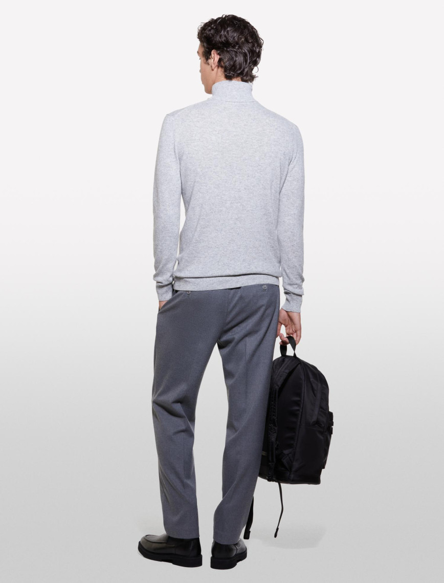 Erkek Gri Melanj Kaşmir Karışımlı Dik Yaka Kazak Erkek Gri Melanj Kaşmir Karışımlı Dik Yaka Kazak