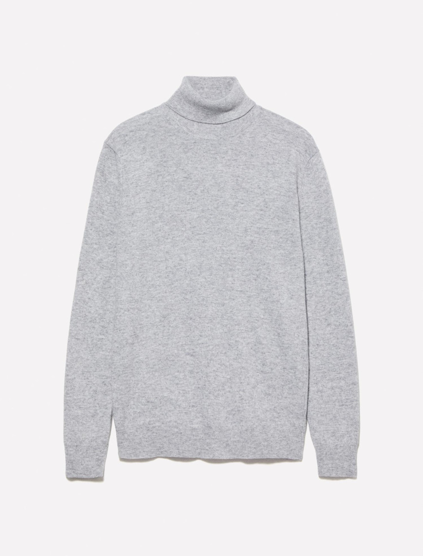 Erkek Gri Melanj Kaşmir Karışımlı Dik Yaka Kazak Erkek Gri Melanj Kaşmir Karışımlı Dik Yaka Kazak