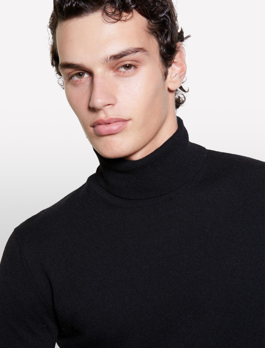 Erkek Siyah Kaşmir Karışımlı Dik Yaka Kazak Erkek Siyah Kaşmir Karışımlı Dik Yaka Kazak