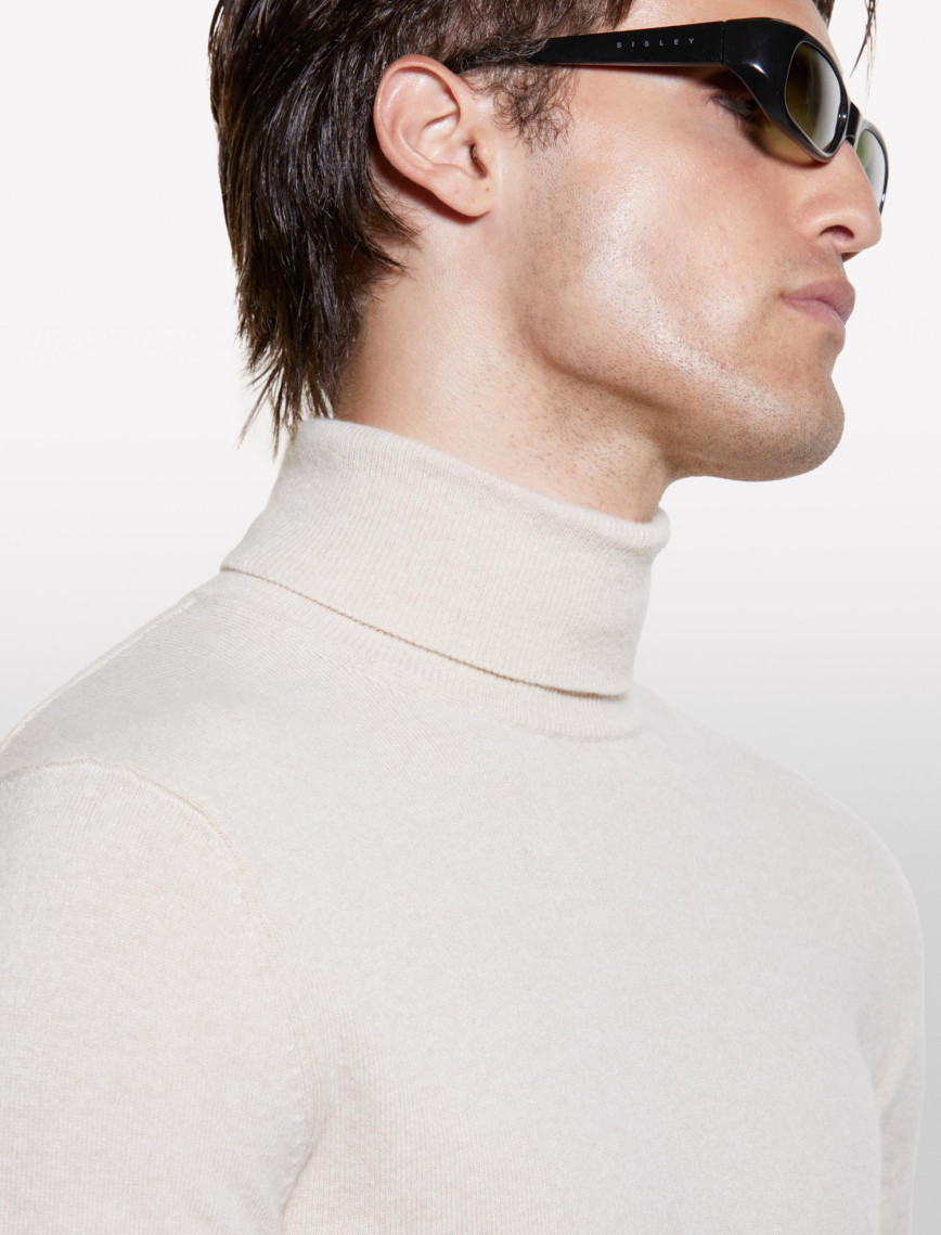 Erkek Krem Kaşmir Karışımlı Dik Yaka Kazak Erkek Krem Kaşmir Karışımlı Dik Yaka Kazak