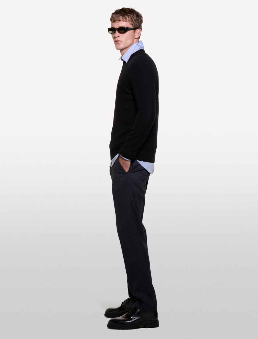 Erkek Siyah Yün Karışımlı Bisiklet Yaka Kazak Erkek Siyah Yün Karışımlı Bisiklet Yaka Kazak