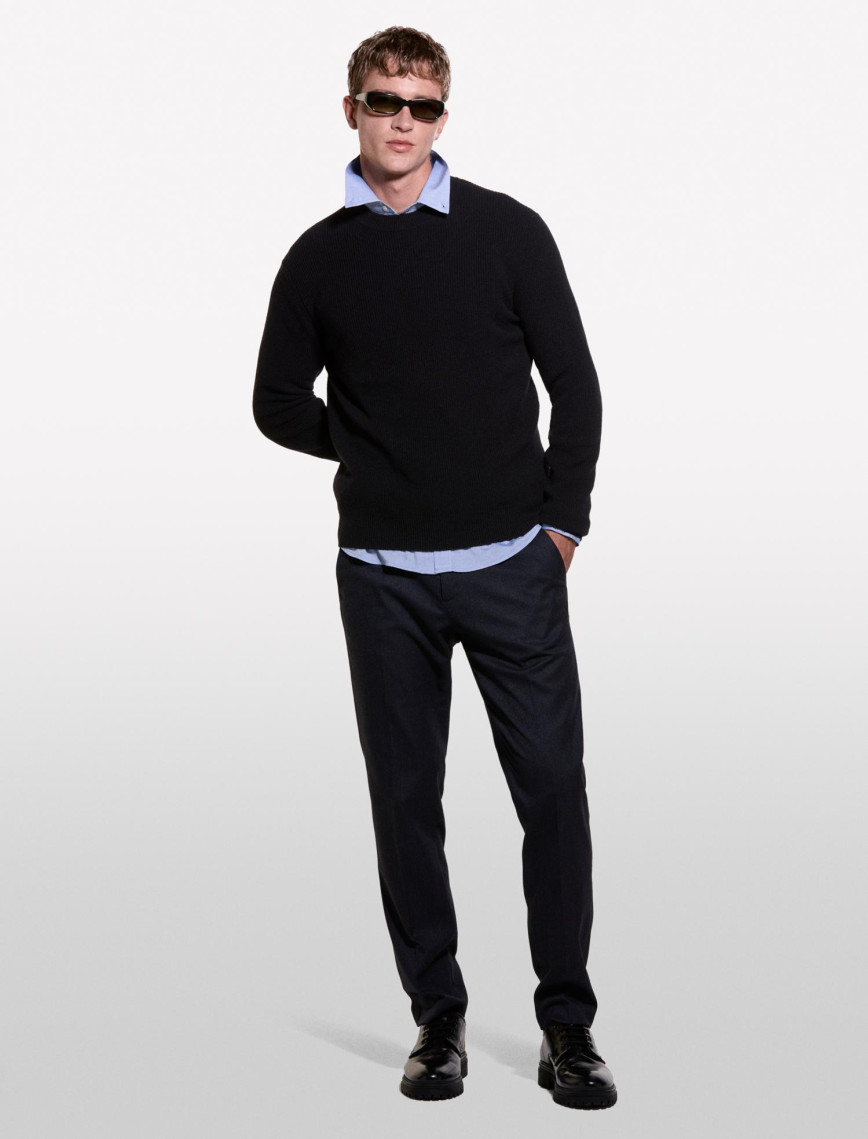 Erkek Siyah Yün Karışımlı Bisiklet Yaka Kazak Erkek Siyah Yün Karışımlı Bisiklet Yaka Kazak