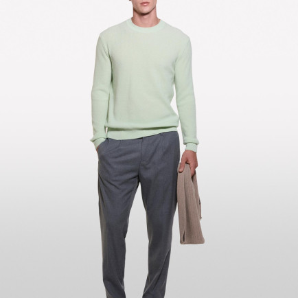 Erkek Açık Yeşil Yün Karışımlı Bisiklet Yaka Kazak