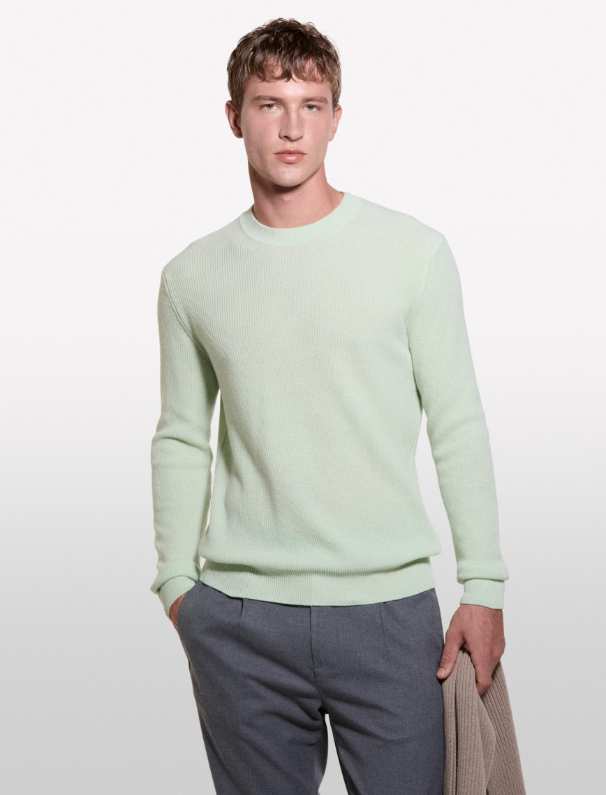 Erkek Açık Yeşil Yün Karışımlı Bisiklet Yaka Kazak Erkek Açık Yeşil Yün Karışımlı Bisiklet Yaka Kazak