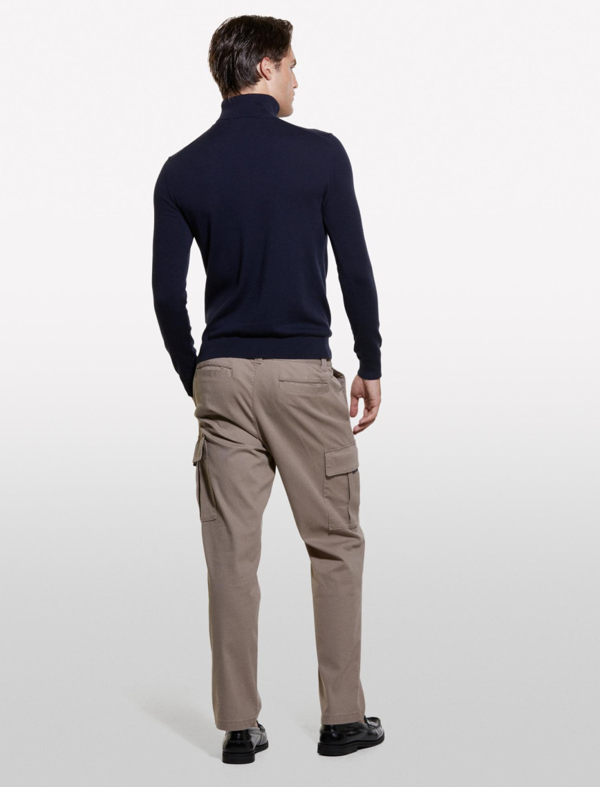 Erkek Lacivert Koton Karışımlı Dik Yaka Kazak