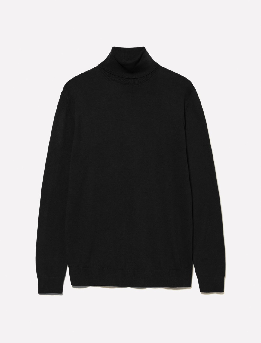 Erkek Siyah Koton Karışımlı Dik Yaka Kazak