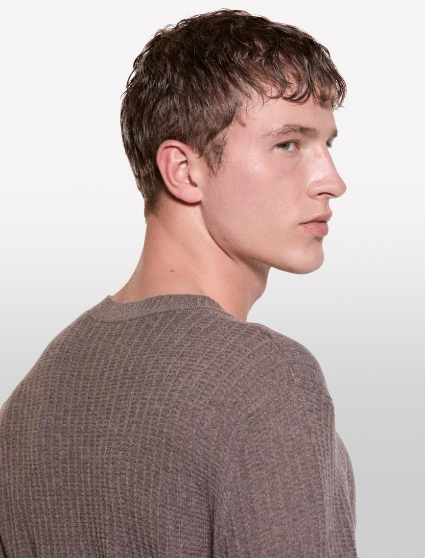 Erkek Kahverengi Yün Karışımlı Normal Kesim Bisiklet Yaka Kazak Erkek Kahverengi Yün Karışımlı Normal Kesim Bisiklet Yaka Kazak