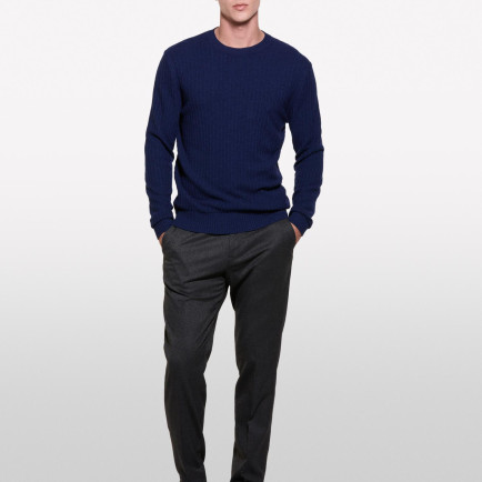 Erkek Lacivert Yün Karışımlı Normal Kesim Bisiklet Yaka Kazak Erkek Lacivert Yün Karışımlı Normal Kesim Bisiklet Yaka Kazak