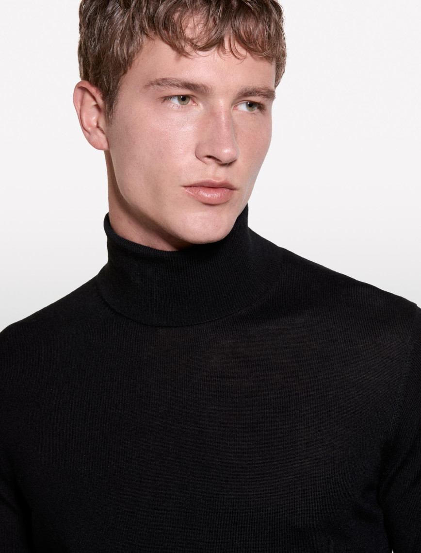 Erkek Siyah Yün Karışımlı Slim Fit Kazak