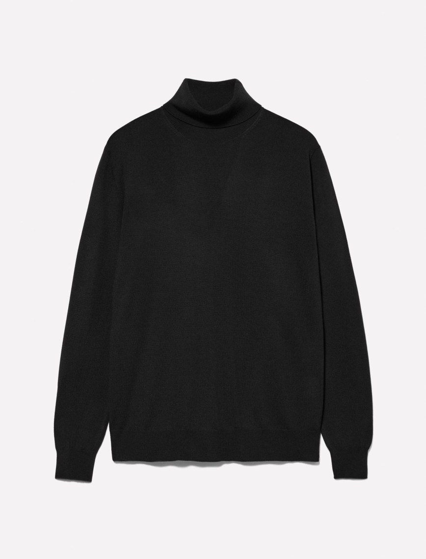 Erkek Siyah Yün Karışımlı Slim Fit Kazak