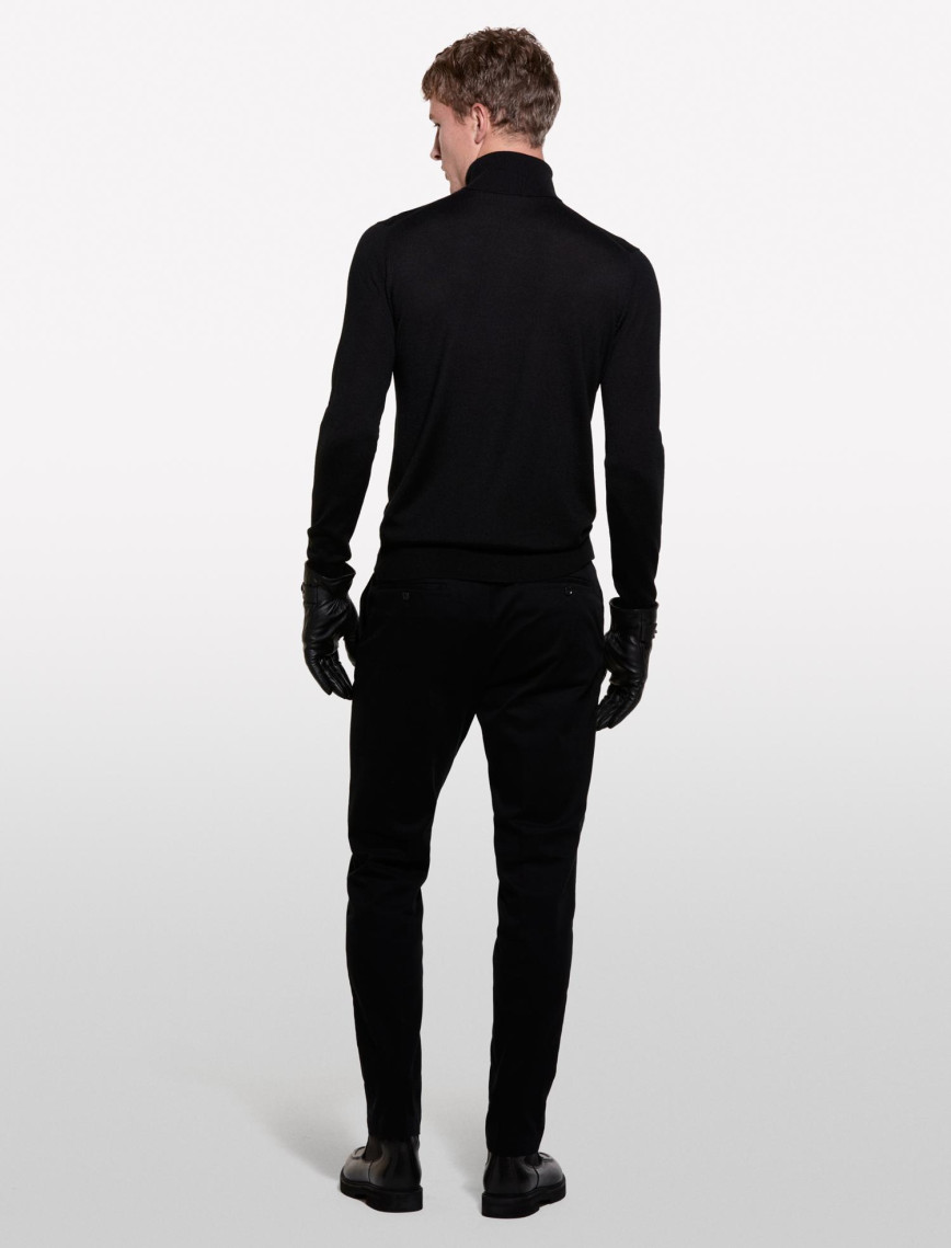 Erkek Siyah Yün Karışımlı Slim Fit Kazak