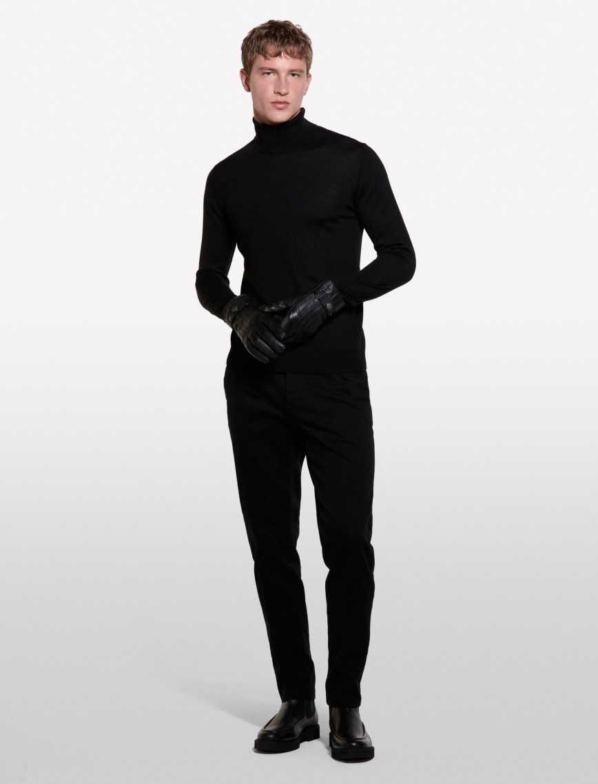 Erkek Siyah Yün Karışımlı Slim Fit Kazak