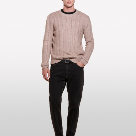 Erkek Açık Kahve Melanj Viskoz Karışımlı Normal Kesim Balıksırtı Desenli Kazak Erkek Açık Kahve Melanj Viskoz Karışımlı Normal Kesim Balıksırtı Desenli Kazak