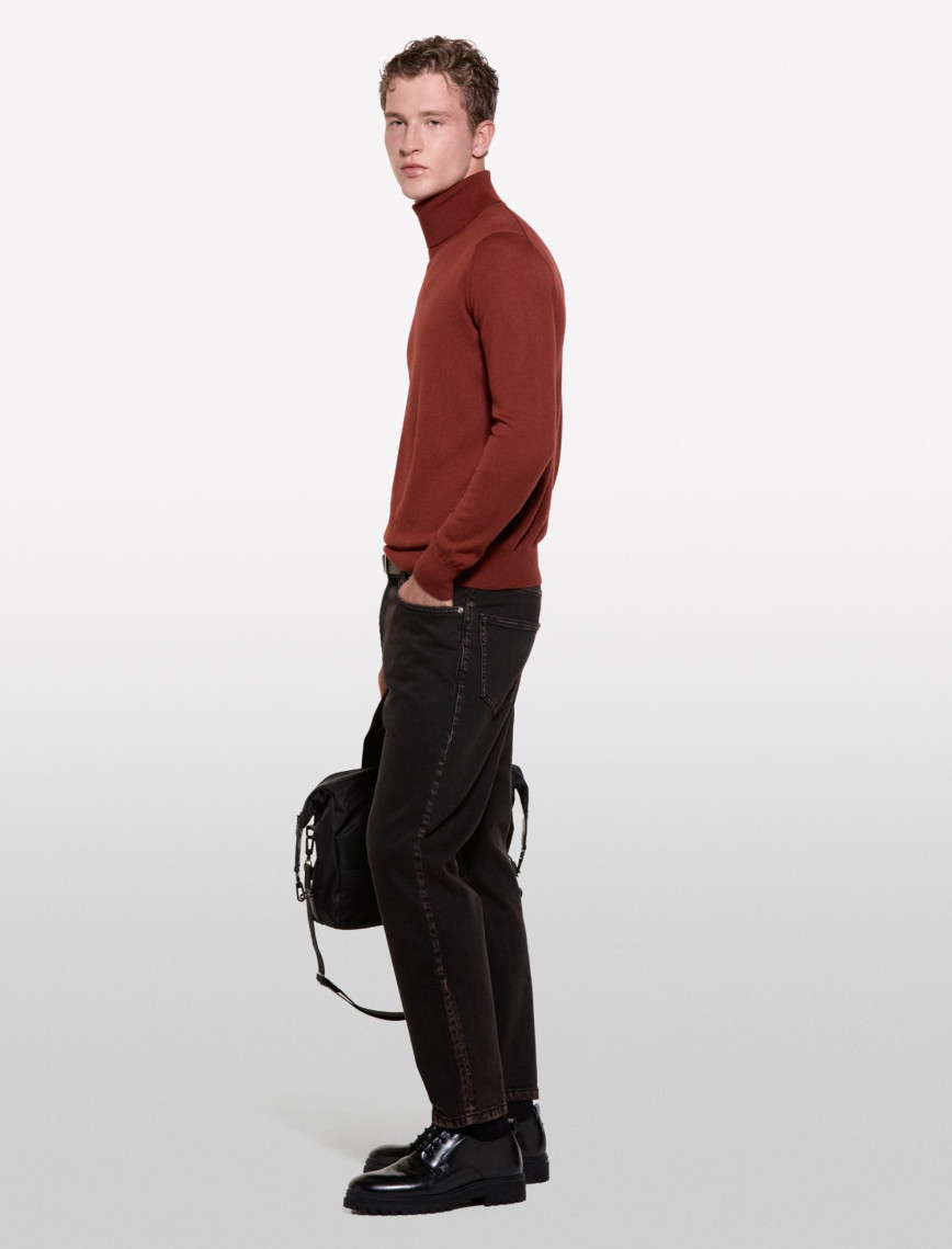 Erkek Bordo Yün Karışımlı Slim Fit Kazak