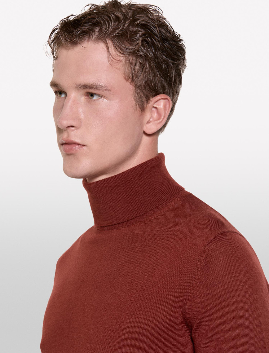 Erkek Bordo Yün Karışımlı Slim Fit Kazak