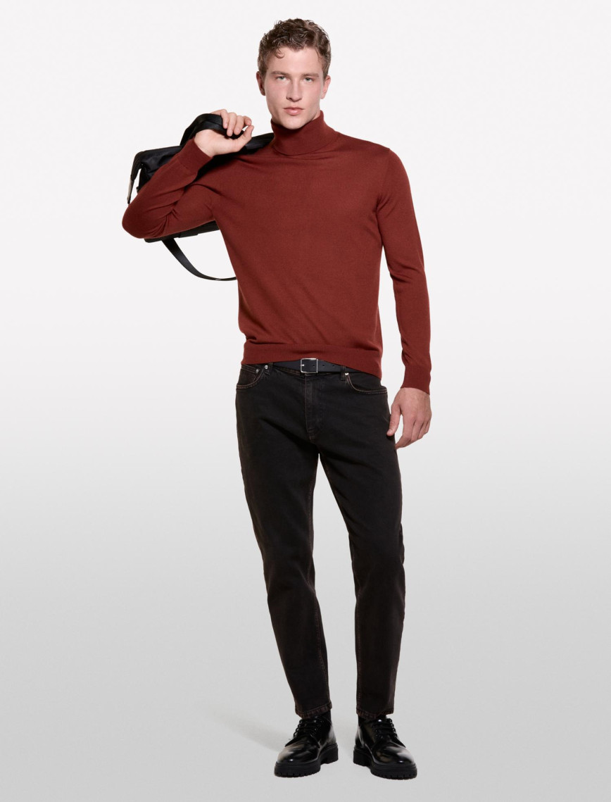 Erkek Siyah Yün Karışımlı Slim Fit Kazak