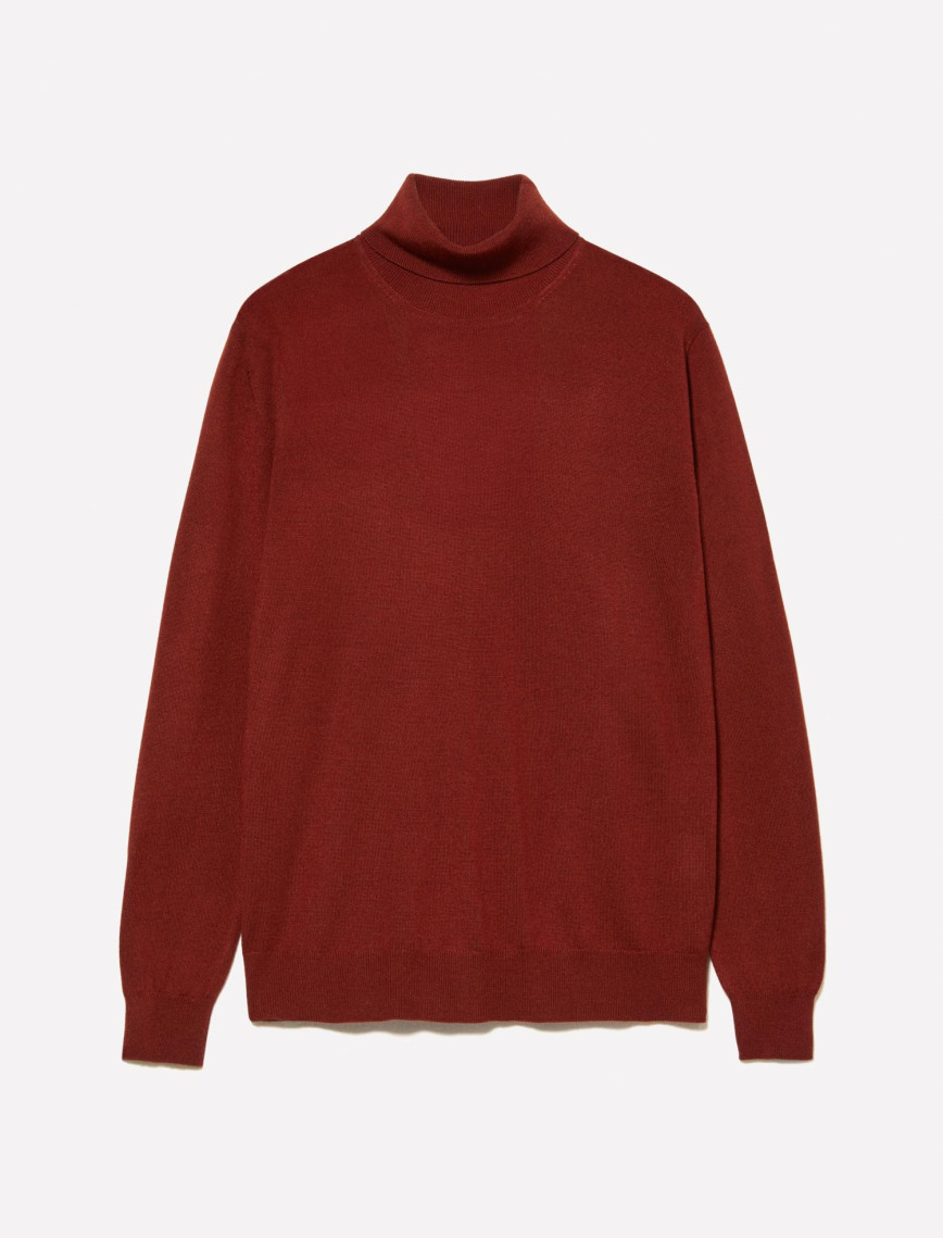 Erkek Bordo Yün Karışımlı Slim Fit Kazak