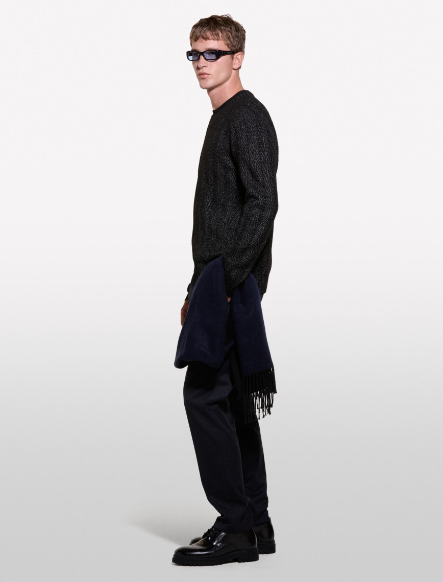 Erkek Siyah Melanj Viskoz Karışımlı Normal Kesim Balıksırtı Desenli Kazak Erkek Siyah Melanj Viskoz Karışımlı Normal Kesim Balıksırtı Desenli Kazak