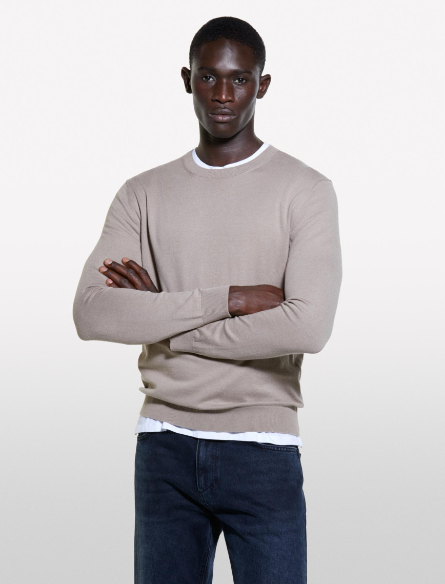 Erkek Deve Tüyü Pamuk Karışımlı Normal Kesim Uzun Kollu Ribanalı Kazak