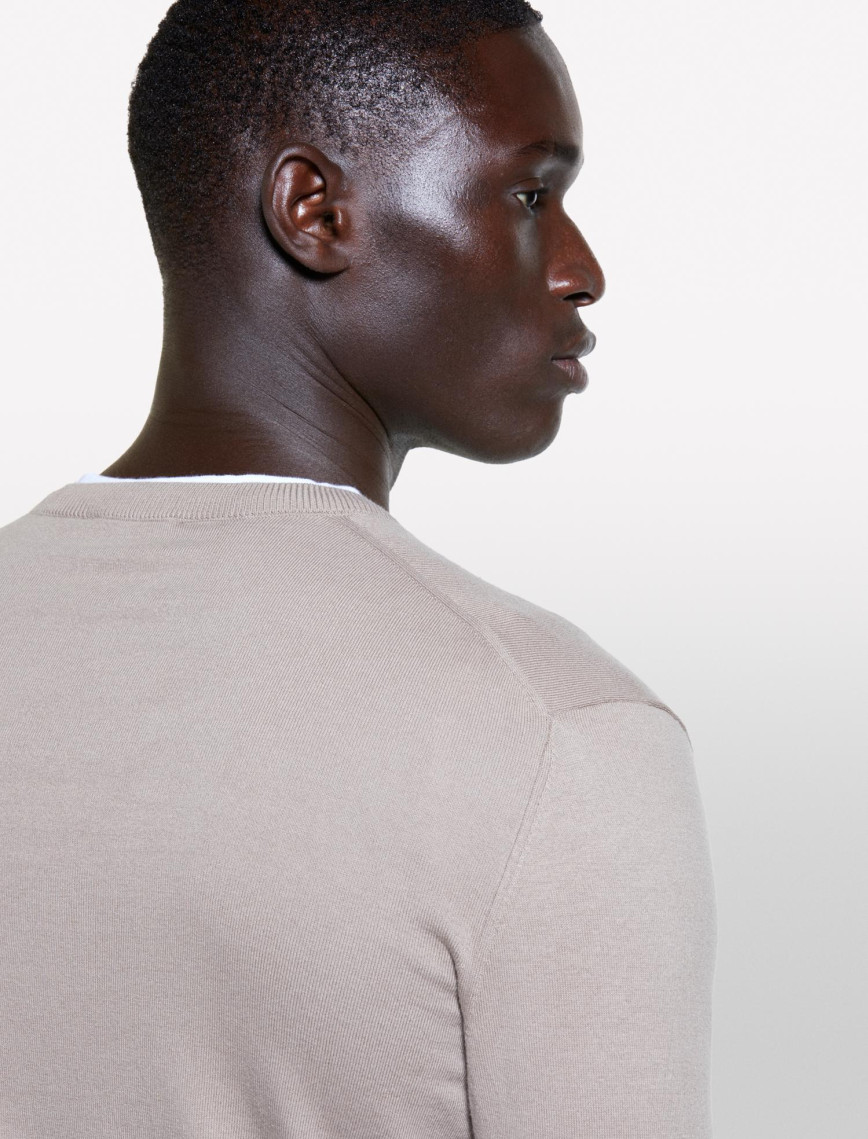 Erkek Deve Tüyü Pamuk Karışımlı Normal Kesim Uzun Kollu Ribanalı Kazak