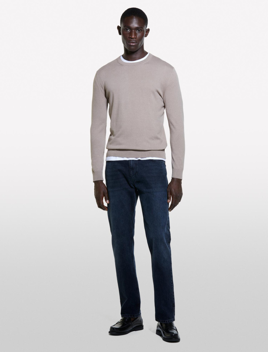 Erkek Deve Tüyü Pamuk Karışımlı Normal Kesim Uzun Kollu Ribanalı Kazak