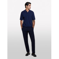 Erkek Lacivert Viskoz ve Pamuk Karışımlı Kısa Kollu Polo Yaka T-Shirt