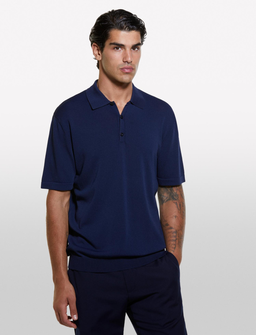 Erkek Lacivert Viskoz ve Pamuk Karışımlı Kısa Kollu Polo Yaka T-Shirt