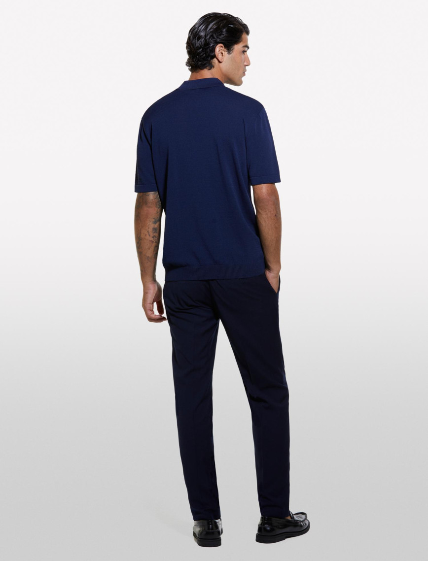 Erkek Lacivert Viskoz ve Pamuk Karışımlı Kısa Kollu Polo Yaka T-Shirt