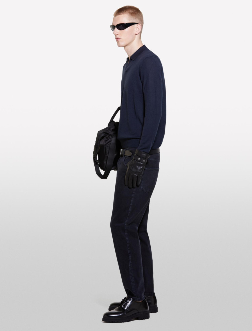 Erkek Lacivert Yün Karışımlı Normal Kesim Uzun Kollu Polo Yaka T-Shirt Erkek Lacivert Yün Karışımlı Normal Kesim Uzun Kollu Polo Yaka T-Shirt