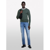 Erkek Koyu Yeşil Pamuk Karışımlı Normal Kesim Uzun Kollu Ribanalı Kazak