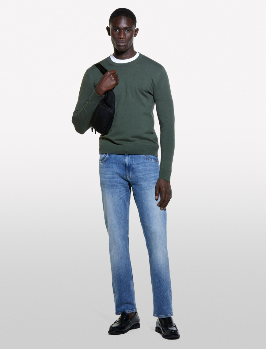 Erkek Deve Tüyü Pamuk Karışımlı Normal Kesim Uzun Kollu Ribanalı Kazak