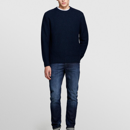 Erkek Lacivert Yün Karışımlı Çift Yaka Detaylı Normal Kesim Kazak Erkek Lacivert Yün Karışımlı Çift Yaka Detaylı Normal Kesim Kazak