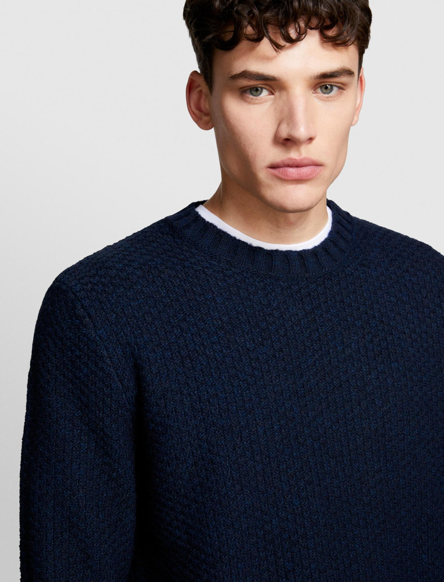 Erkek Lacivert Yün Karışımlı Çift Yaka Detaylı Normal Kesim Kazak Erkek Lacivert Yün Karışımlı Çift Yaka Detaylı Normal Kesim Kazak