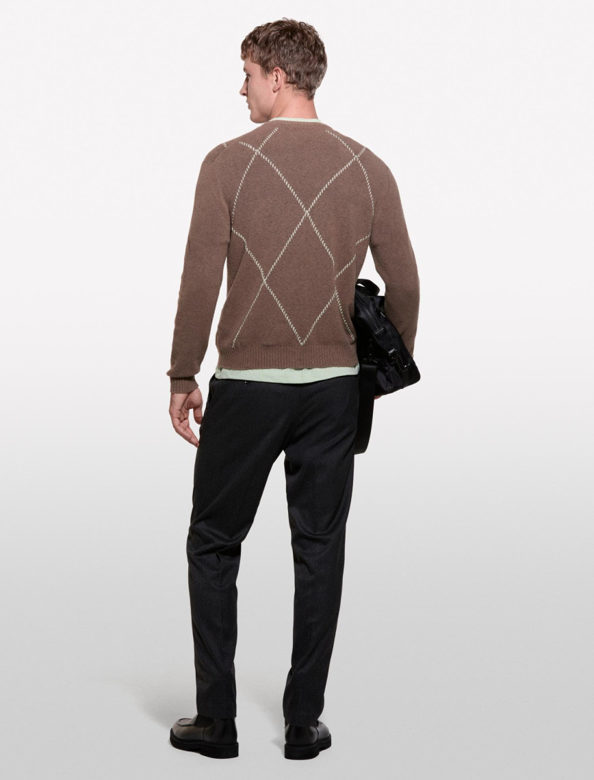 Erkek Vizon Pamuk Karışımlı Geniş Baklava Desenli Bisiklet Yaka Kazak Erkek Vizon Pamuk Karışımlı Geniş Baklava Desenli Bisiklet Yaka Kazak