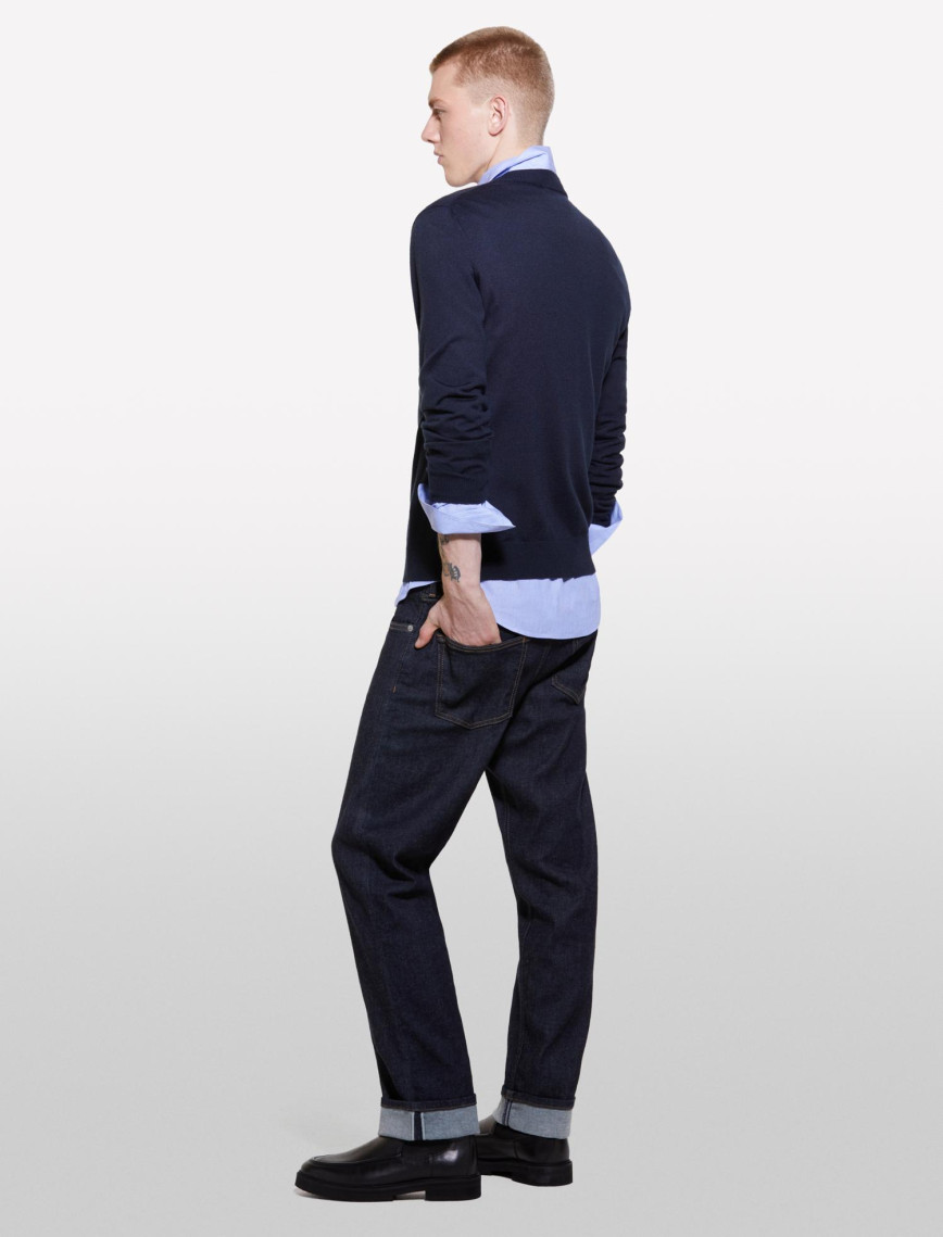 Erkek Lacivert Yün Karışımlı Bisiklet Yaka Kazak Erkek Lacivert Yün Karışımlı Bisiklet Yaka Kazak