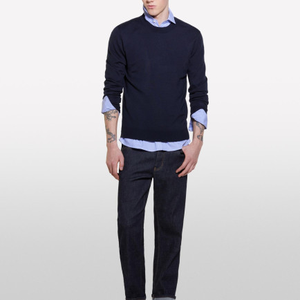 Erkek Lacivert Yün Karışımlı Bisiklet Yaka Kazak