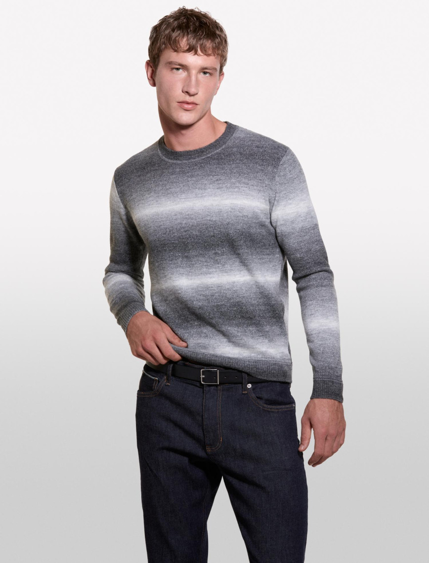 Erkek Gri Mix Yün Karışımlı Renk Geçişli Bisiklet Yaka Kazak Erkek Gri Mix Yün Karışımlı Renk Geçişli Bisiklet Yaka Kazak