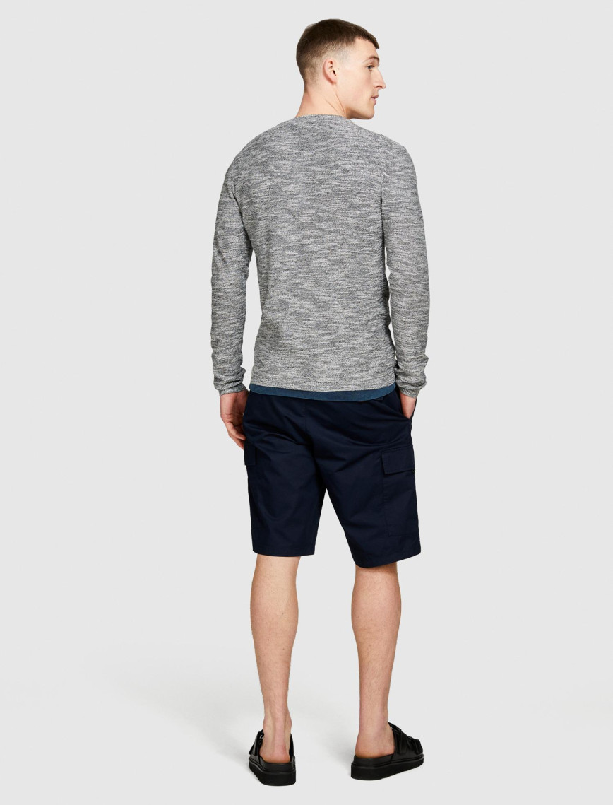 Erkek Siyah Beyaz Pamuk Karışımlı Uzun Kollu Bisiklet Yaka Kazak