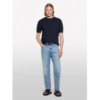 Erkek İndigo %100 Pamuk Ribana Detaylı Kısa Kollu Kazak