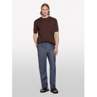 Erkek Koyu kahverengi %100 Pamuk Ribana Detaylı Kısa Kollu Kazak