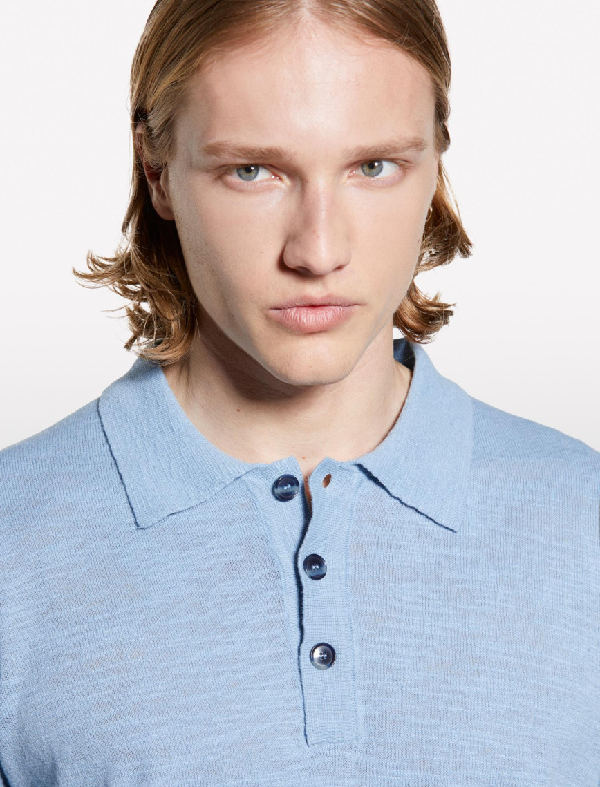 Erkek Havacı Mavi Keten Karışımlı Triko Polo T-Shirt Erkek Havacı Mavi Keten Karışımlı Triko Polo T-Shirt