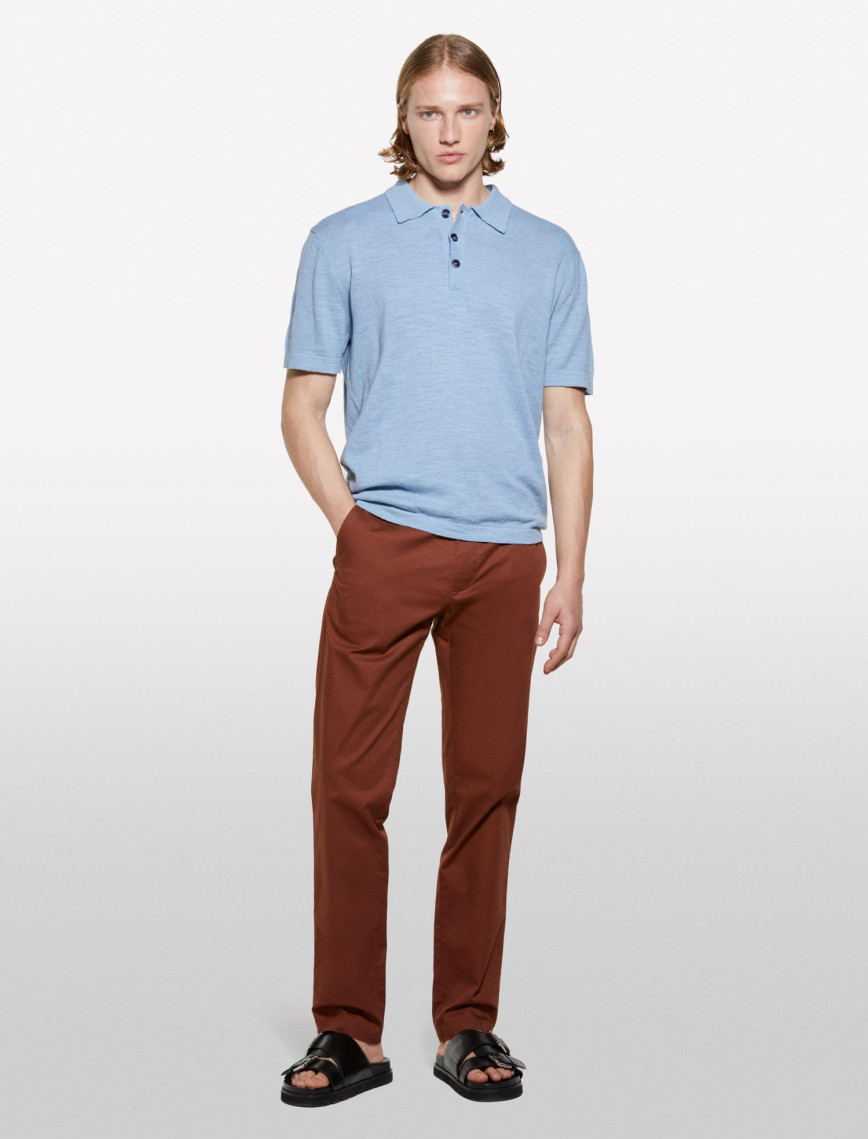 Erkek Havacı Mavi Keten Karışımlı Triko Polo T-Shirt Erkek Havacı Mavi Keten Karışımlı Triko Polo T-Shirt