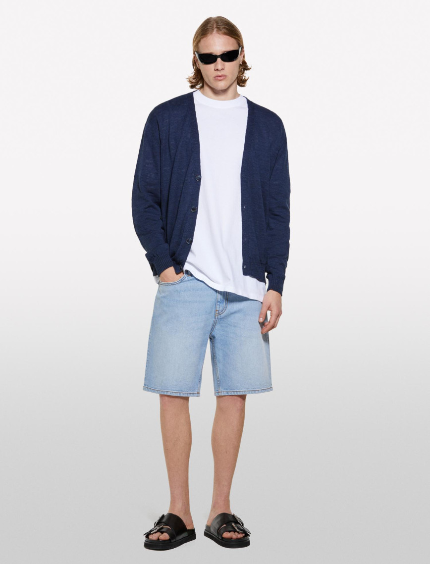 Erkek Lacivert %100 Pamuk Manşet Detaylı Önü Düğmeli Hırka Erkek Lacivert %100 Pamuk Manşet Detaylı Önü Düğmeli Hırka