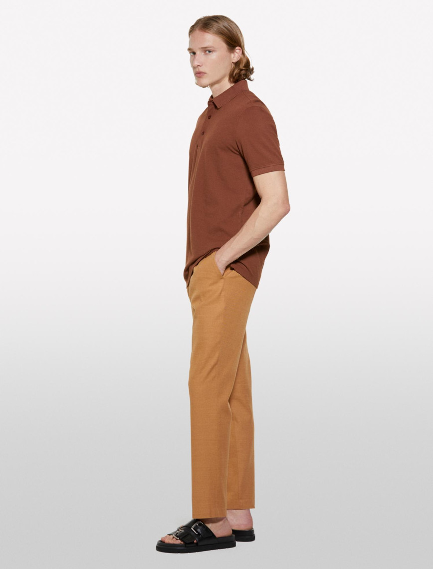 Erkek Kahverengi %100 Pamuk Regular Fit Polo T-Shirt