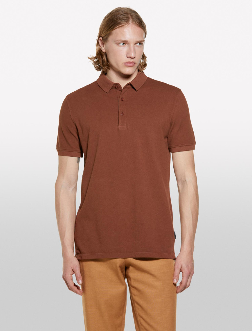 Erkek Kahverengi %100 Pamuk Regular Fit Polo T-Shirt