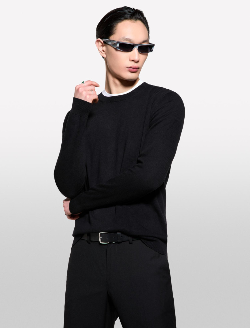 Erkek Siyah Pamuk Karışımlı Normal Kesim Uzun Kollu Ribanalı Kazak Erkek Siyah Pamuk Karışımlı Normal Kesim Uzun Kollu Ribanalı Kazak