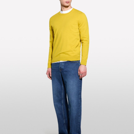 Erkek Hardal Sarı Pamuk Karışımlı Normal Kesim Uzun Kollu Ribanalı Kazak